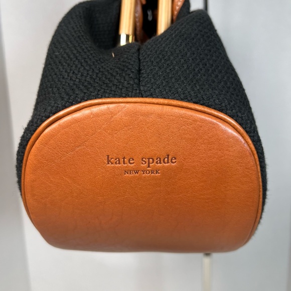Kate Spade | Black Cotton Bag with Leather Trim and Wood Handles - Picture 11 of 12